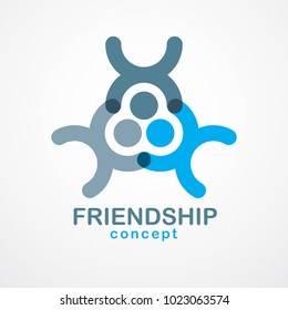 Teamwork and friendship concept created with simple geometric elements as a people crew. Vector icon or logo. Unity and collaboration idea, dream team of business people blue design.