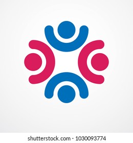 Teamwork and friendship concept created with simple geometric elements as a people crew. Vector icon or logo. Unity and collaboration idea, dream team of business people colorful design.