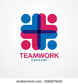 Teamwork and friendship concept created with simple geometric elements as a people crew. Vector icon or logo. Unity and collaboration idea, dream team of business people colorful design.