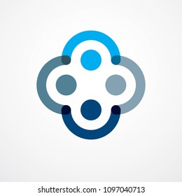 Teamwork and friendship concept created with simple geometric elements as a people crew. Vector icon or logo. Unity and collaboration idea, dream team of business people blue design.