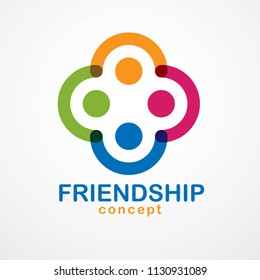 Teamwork and friendship concept created with simple geometric elements as a people crew. Vector icon or logo. Unity and collaboration idea, dream team of business people colorful design.