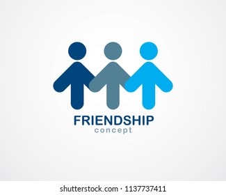 Concepto de trabajo en equipo y amistad creado con elementos geométricos simples como un equipo de personas. Icono o logotipo del vector. Idea de unidad y colaboración, equipo de ensueño de empresarios diseño azul.