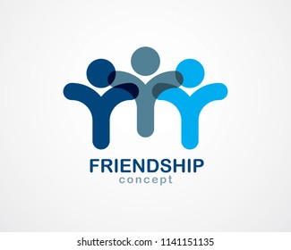 Teamwork and friendship concept created with simple geometric elements as a people crew. Vector icon or logo. Unity and collaboration idea, dream team of business people blue design.