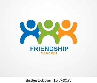 Teamwork and friendship concept created with simple geometric elements as a people crew. Vector icon or logo. Unity and collaboration idea, dream team of business people colorful design.