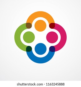 Teamwork and friendship concept created with simple geometric elements as a people crew. Vector icon or logo. Unity and collaboration idea, dream team of business people colorful design.
