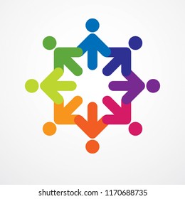 Teamwork and friendship concept created with simple geometric elements as a people crew. Vector icon or logo. Unity and collaboration idea, dream team of business people colorful design.