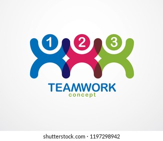 Teamwork and friendship concept created with simple geometric elements as a people crew. Vector icon or logo. Unity and collaboration idea, dream team of business people colorful design.