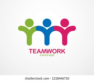 Teamwork and friendship concept created with simple geometric elements as a people crew. Vector icon or logo. Unity and collaboration idea, dream team of business people colorful design.