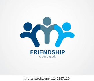 Teamwork and friendship concept created with simple geometric elements as a people crew. Vector icon or logo. Unity and collaboration idea, dream team of business people blue design.