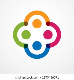 Teamwork and friendship concept created with simple geometric elements as a people crew. Vector icon or logo. Unity and collaboration idea, dream team of business people colorful design.