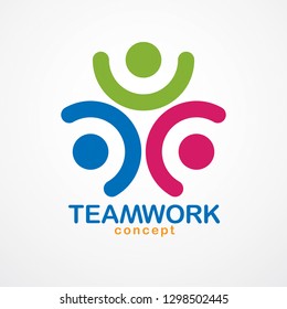 Teamwork and friendship concept created with simple geometric elements as a people crew. Vector icon or logo. Unity and collaboration idea, dream team of business people colorful design.