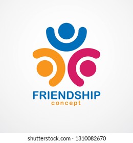 Teamwork and friendship concept created with simple geometric elements as a people crew. Vector icon or logo. Unity and collaboration idea, dream team of business people colorful design.