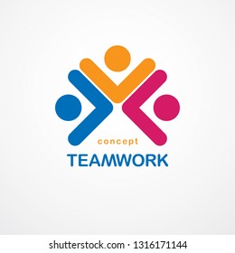 Teamwork and friendship concept created with simple geometric elements as a people crew. Vector icon or logo. Unity and collaboration idea, dream team of business people colorful design.