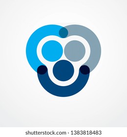 Teamwork and friendship concept created with simple geometric elements as a people crew. Vector icon or logo. Unity and collaboration idea, dream team of business people blue design.