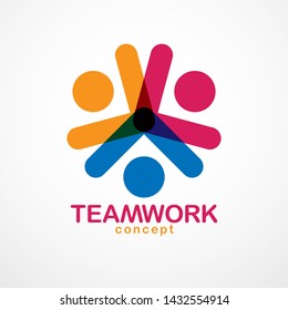 Teamwork and friendship concept created with simple geometric elements as a people crew. Vector icon or logo. Unity and collaboration idea, dream team of business people colorful design.
