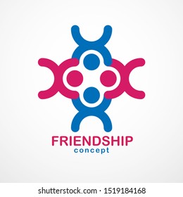 Teamwork and friendship concept created with simple geometric elements as a people crew. Vector icon or logo. Unity and collaboration idea, dream team of business people colorful design.