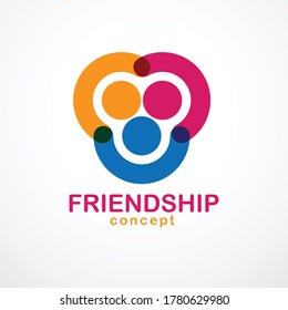 Teamwork and friendship concept created with simple geometric elements as a people crew. Vector icon or logo. Unity and collaboration idea, dream team of business people colorful design.