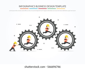 Teamwork with Gear Concept. Infographic Template. Vector Illustration.