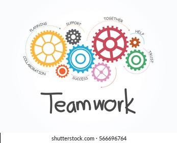 Teamwork With Gear Concept. Infographic Template. Vector Illustration.