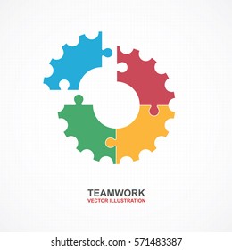 Teamwork with gear concept. Infographic Template. Vector Illustration.