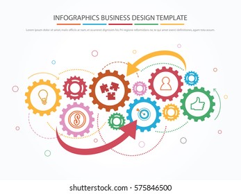Teamwork with Gear Concept. Infographic Template. Vector Illustration.