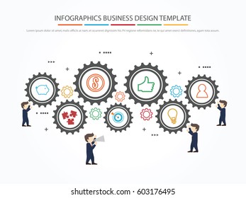 Teamwork with Gear Concept. Infographic Template. Vector Illustration.