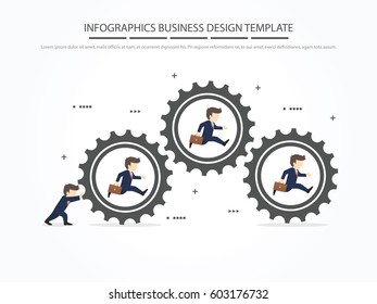 Teamwork with Gear Concept. Infographic Template. Vector Illustration.