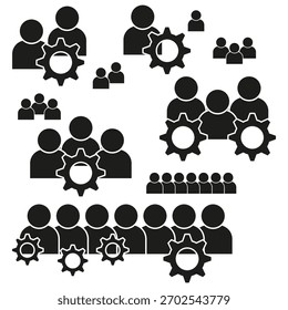 Teamwork gear icons. Business process symbols. Operation success Vector. Management figure graphic.