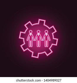 Teamwork gear neon icon. Elements of Team work set. Simple icon for websites, web design, mobile app, info graphics