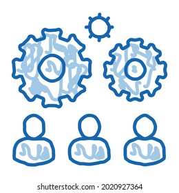 Teamwork Gear sketch icon vector. Hand drawn blue doodle line art Teamwork Gear sign. isolated symbol illustration