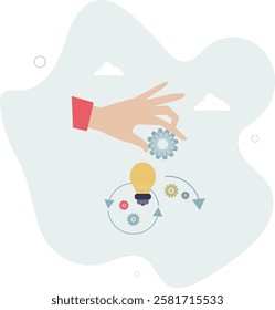 Teamwork gears as business cooperative machinery.idea concept.flat characters.