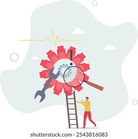 Trabalho em equipe engrenagens como máquinas cooperativas de negócios.Desenvolvimento e gestão de projetos.personagens planos.