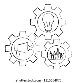 teamwork gears cooperation speaker bulb and diagram