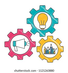 teamwork gears cooperation speaker bulb and diagram