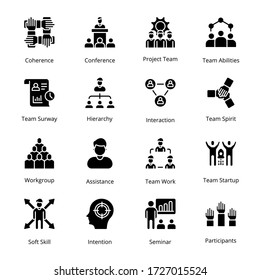 Iconos de glifos de trabajo en equipo - Vectores