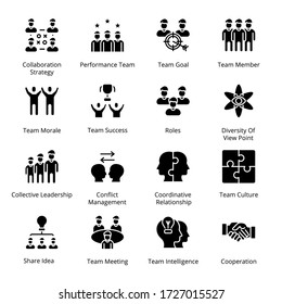 Iconos de glifos de trabajo en equipo - Vectores