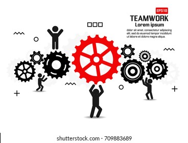 Teamwork graphic design. Gears wheels over white background. Creative concept. Vector illustration