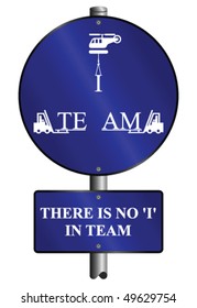 Teamwork graphic and text sign mounted on post