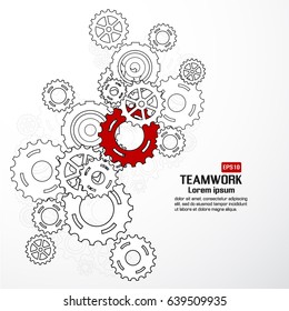 Teamwork graphic vector design. Gear background. Vector illustration