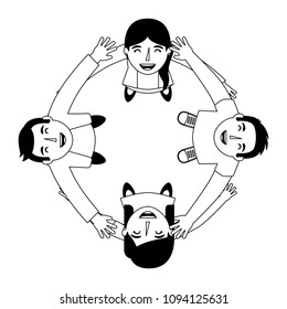 teamwork group around characters