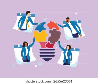 Grupo de trabajo en equipo Unirse a piezas de rompecabezas, Objetivo de reunión, objetivo de la empresa, estrategia de planificación del logro del objetivo, compañeros de trabajo en equipo trabajando juntos en el mismo objetivo, compañeros de trabajo de negocios conectándose