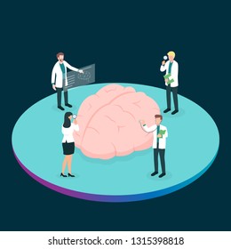 Teamwork group of medical doctor or health professional analysis the brain for find the problem. Concept for cognitive rehabilitation in Alzheimer disease and dementia patient.