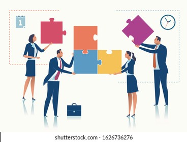 Teamwork. A group of office persons are working on a project. Business vector concept illustration