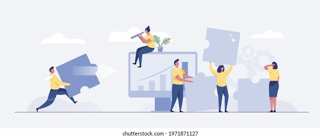 Teamwork. A group of office persons are working on a project. Business vector concept illustration
