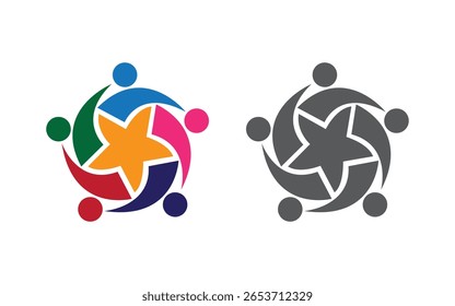 Teamwork group people working together vector logo
