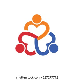 Teamwork group three heart people. Vector design icon