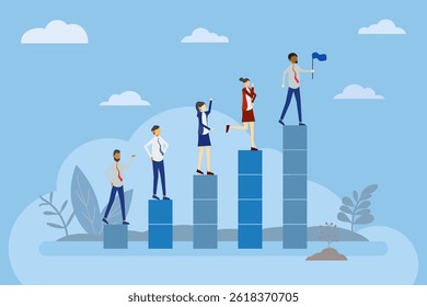 teamwork grow together in business. minimalist concept above chart. grow together collaborate or mentor. help team to grow together.