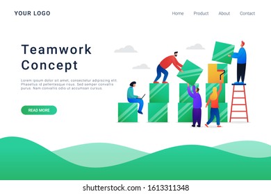 Teamwork growing up concept landing page template