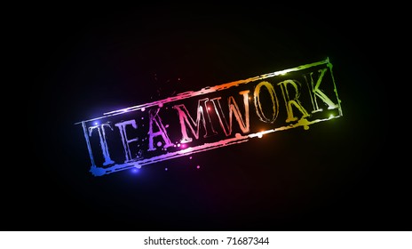 Teamwork grunge colorful text with used text design, vector illustration.