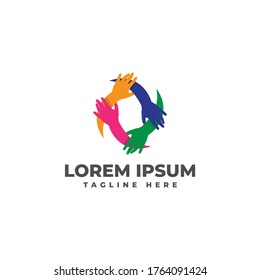 Teamwork with Hand Logo Vector Icon Illustration